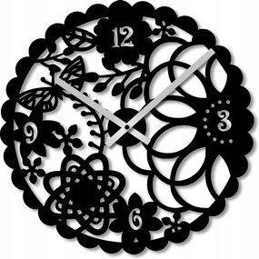 Falióra 50 cm Falióra Nagy Fa Óra Fekete Virágok 3D