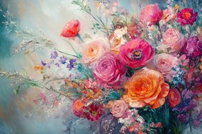 Vászonkép Canvas Dekoráció Természet Mezei Virágok Csokor Rózsa 120x80