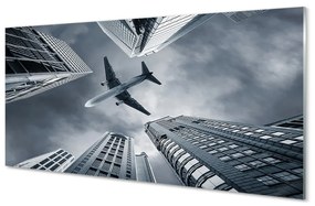 Üvegképek Város felhő repülőgép ég 100x50 cm