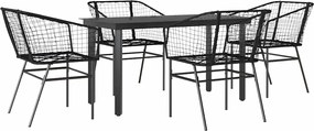 vidaXL 5 részes fekete polyrattan üveg kerti étkezőgarnitúra
