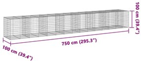 horganyzott vas gabion kosár fedéllel 750 x 100 x 100 cm