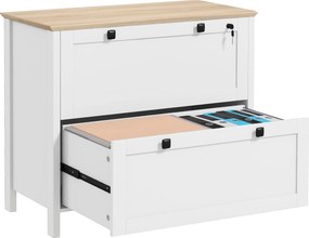 HOMCOM 2 Fiókos Irodai Fiókos Szekrény 2 Akasztóval, Zárral és 2 Kulccsal A4 Méretű Dokumentumokhoz, 79x40x72 cm, Fehér és Tölgy | Aosom