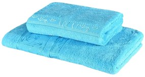 EMI türkizkék bambusz törölköző és fürdőlepedő szett 2 db