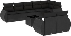 vidaXL 9 részes fekete polyrattan kerti ülőgarnitúra párnákkal
