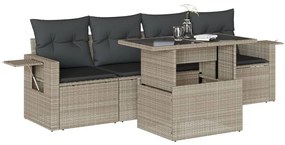 5 részes világosszürke polyrattan kerti ülőgarnitúra párnákkal