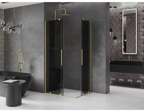 Mexen Velar Duo, zuhanykabin tolóajtóval 90 x 80 cm, 8mm szürke üveg, arany matt, 871-090-080-42-55