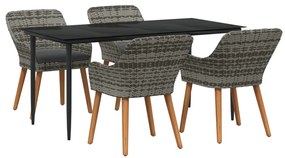 5 Darabos Kerti Étkező Szett Szürke Poly Rattan