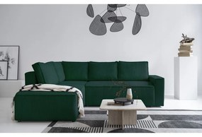 Sötétzöld kordbársony kinyitható sarokkanapé (bal oldali) Brave Dave – Miuform