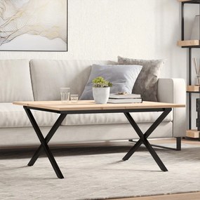 Tömör fenyőfa és acél dohányzóasztal X-vázzal 80x80x45 cm