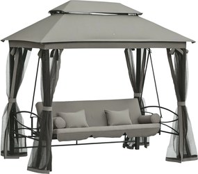 Outsunny 3-Fős Hinta és Egyszemélyes Napozó Kerti Pavilon Fedél Szúnyoghálóval és Párnákkal 256x172x248cm Sötétszürke | Aosom