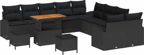 vidaXL Kerti Kanapé Szett párnával 13 pcs Fekete polirattan