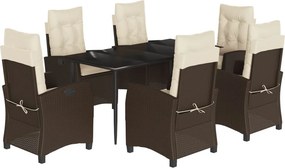 vidaXL 7 részes barna polyrattan kerti étkezőgarnitúra párnával