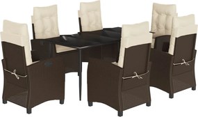 vidaXL 7 részes barna polyrattan kerti étkezőgarnitúra párnával