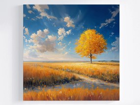 Poszter Arany Ősz Magányos Fa Rét Tájkép 80x80