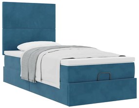 Ottomán ágykeret matracokkal sötétkék 80x200cm bársony