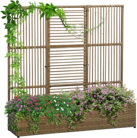 Outsunny Magas Kertágy Trellis-szel Rattan Hatású Virágtartó, Mászó Növényeknek, Virágágyás, Kert, Erkély, 103 x 103 x 29 cm Homok | Aosom