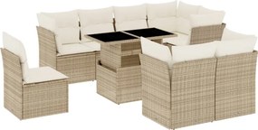 vidaXL 9 részes bézs polyrattan kerti ülőgarnitúra párnákkal
