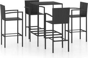 vidaXL 5 részes fekete polyrattan kerti bárszett