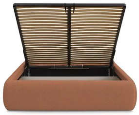 Narancssárga kárpitozott ágyneműtartós-ágytámla nélkül franciaágy ágyráccsal 160x200 cm Inera – Bobochic Paris