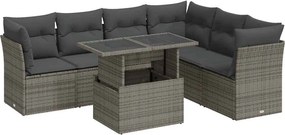 vidaXL 7 részes szürke polyrattan kerti ülőgarnitúra párnákkal