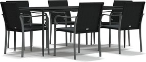 vidaXL 7 részes polyrattan és acél kerti étkezőgarnitúra párnával