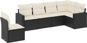 vidaXL 6 részes fekete polyrattan kerti ülőgarnitúra párnákkal