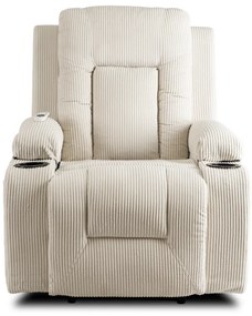 Elektromosan Vezérelhető Masszázsfunkciós Relaxfotel Bézs Kordbársony Kárpittal. BOX 2