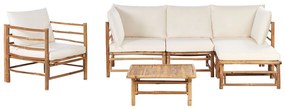 Ötszemélyes bambusz sarok ülőgarnitúra fotellel és törtfehér párnákkal CERRETO Beliani