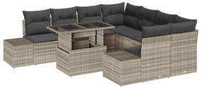 vidaXL Kerti Kanapé Szett párnával 9 pcs Világosszürke polirattan