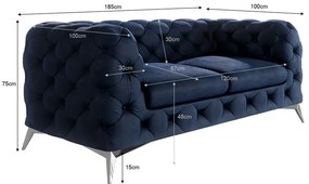 Sötétkék bársony kanapé 185 cm Chelsea – Ropez