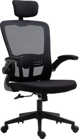 Vinsetto Hálós Irodai Szék Forgószék Magasságállítós Kihajtható Karfákkal, Állítható Fejtámlával és Deréktámasz Fekete 65x64x114-122 cm | Aosom