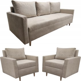 Ülőgarnitúra Összecsukható Kanapé Scandik Bonell Kordbársony Két Fotel