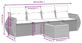 5 részes fekete polyrattan kerti kanapészett párnákkal