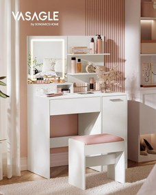 Fésülködőasztal LED-es tükörrel és elosztóval, fehér