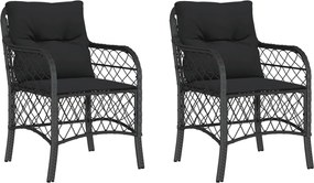 vidaXL 2 db fekete polyrattan kerti szék párnával