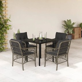 5 részes szürke polyrattan kerti étkezőgarnitúra párnával
