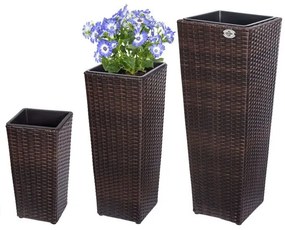 Casaria® 3 db polirattan virágcserep készlet - barna