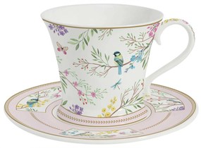 Elegáns porcelán nagy reggeliző csésze aljjal madárkás Birds Melody