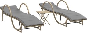 vidaXL 2 db bézs polyrattan napozóágy asztallal