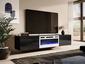Függesztett TV szekrény kandallóval Kedy 200 (fekete + fényes fekete + fényes fehér) . 1106320