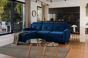 Laksaro balos ágyazható sarokkanapé - Trinity 31 kék bársony