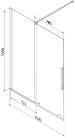 Mexen Velar, 2 szárnyas eltolható kádparaván 150 x 150 cm, 8mm átlátszó üveg, arany matt profil, 896-150-000-01-55