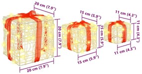 Ajándékdoboz 60 LED-del 3 pcs Meleg fehér 20 x 20 x 20 cm Akril