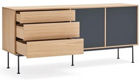 Yoko antracitszürke komód tölgyfa dekorral, szélesség 180 cm - Teulat