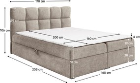 Boxspring ágy, 160x200, szürkésbézs Taupe, NEGRY