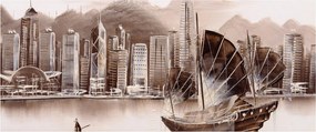 Kép - Victoria Harbour, Hong Kong, szépia hatás (120x50 cm)