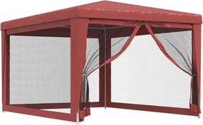 Piros HDPE rendezvénysátor 4 hálós oldalfallal 3x4 m