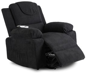 Elektromosan Vezérelhető Masszázsfunkciós Relaxfotel Fekete Színben, Felállást Segítő Funkcióval. FENIX