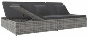Sötétszürke polyrattan átalakítható napozóágy párnákkal