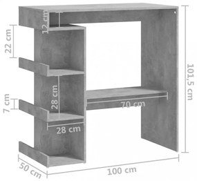 betonszürke szerelt fa bárasztal tárolópolccal 100x50x101,5 cm